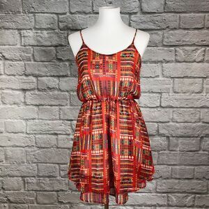 Audrey 3+1 Red Boho Print Cinched Waist Dress
